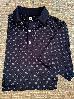 Footjoy Men's Golf Polo Sun and Clouds Navy Blue Medium NWOT